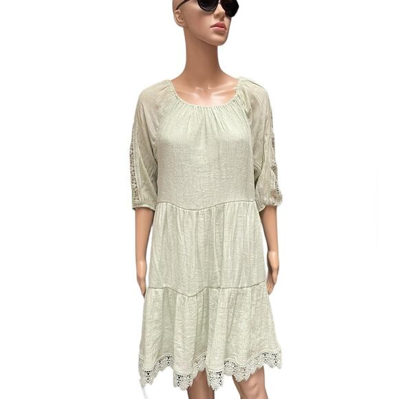 Indigo Rose Peasant Midi Dress Womens XL Mint Green Laced Boho Classy Comfy - Picture 1 of 13